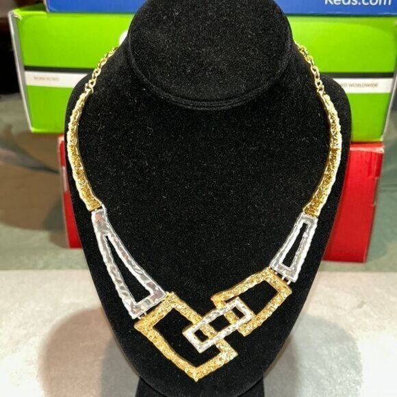 Uno Alla Volta Gold & Silver Tone Geometric Statement Necklace With Adjustable C - Picture 1 of 7